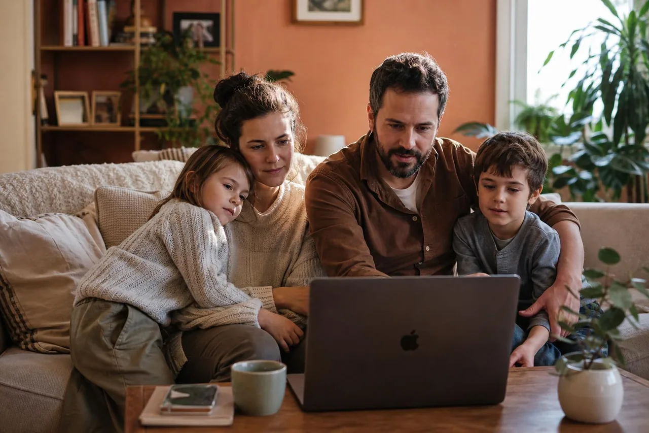 Pár otthon, laptop előtt — online konzultáció